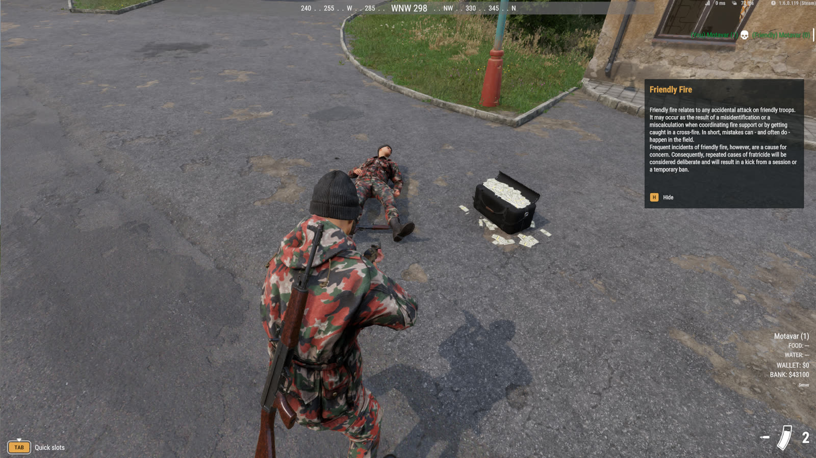 A money case dropped on the ground with the friendly-fire popup